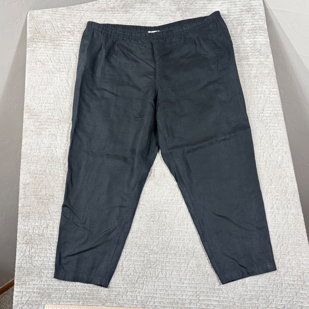 Eileen Fisher Woman Black Linen Tapered Pants Elastic Waist Plus Size 1X